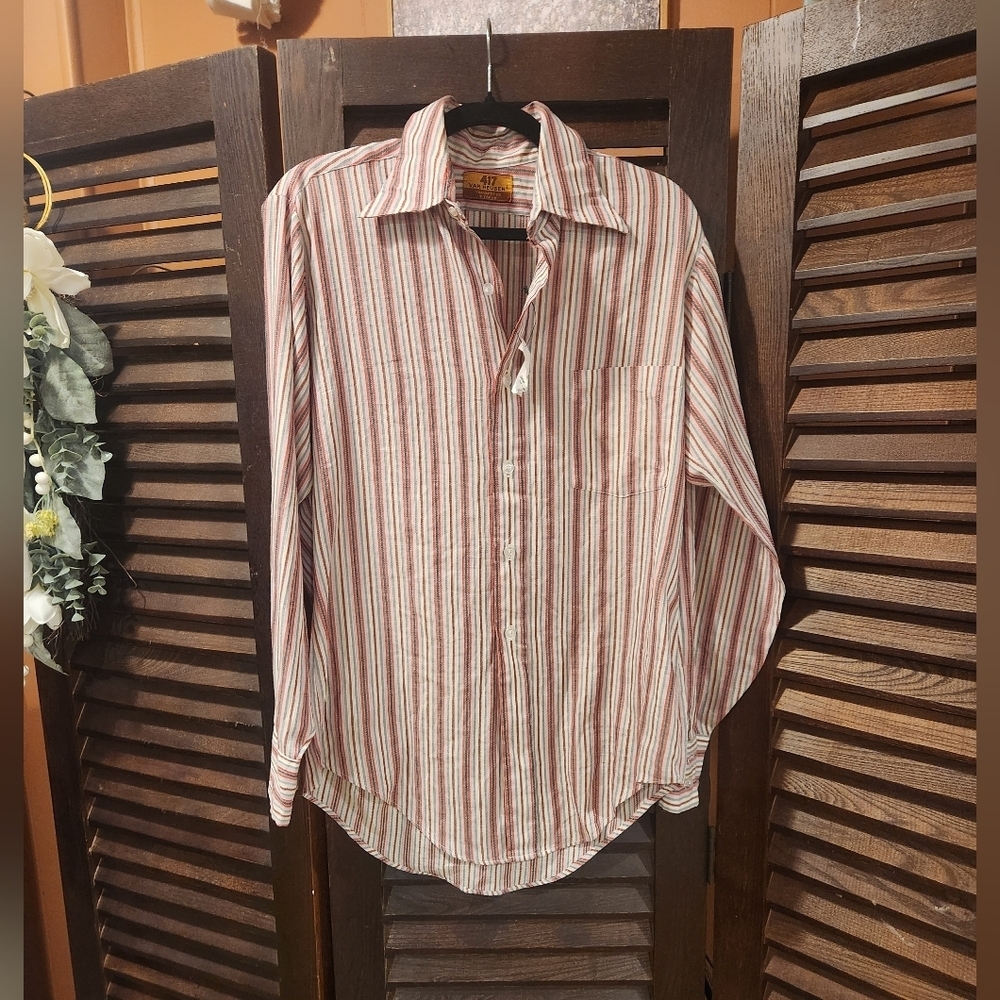 Van Heusen Men's Striped Shirt - Red and White
